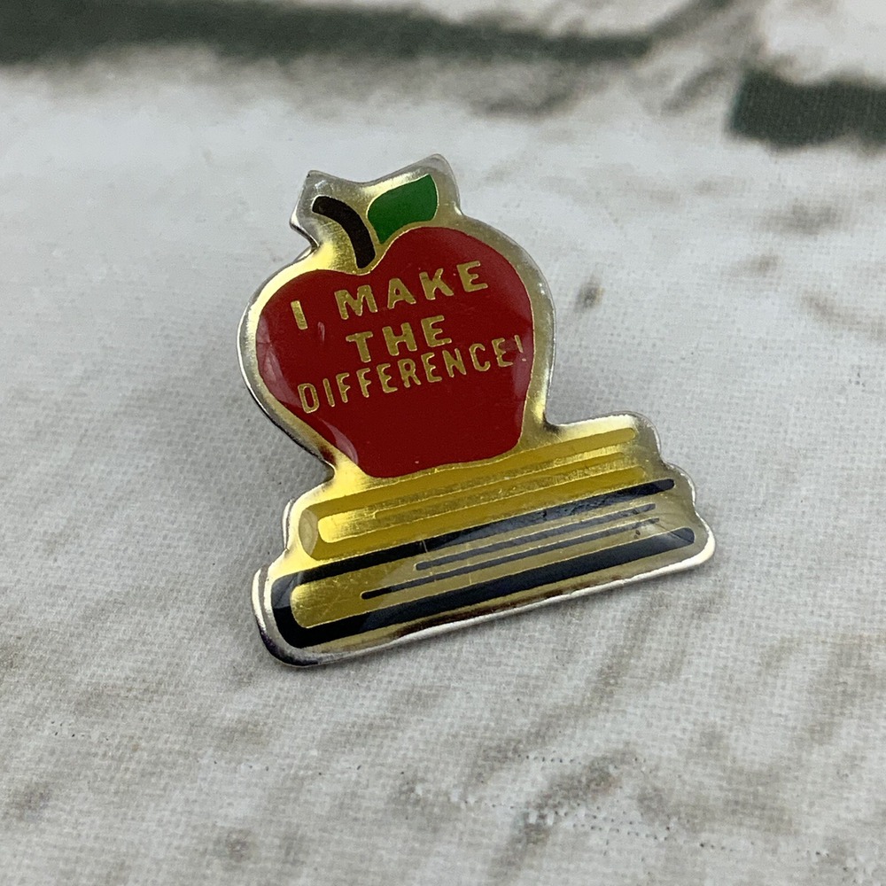 Teacher's Lapel Pin "I Make The Difference" Apple On Books